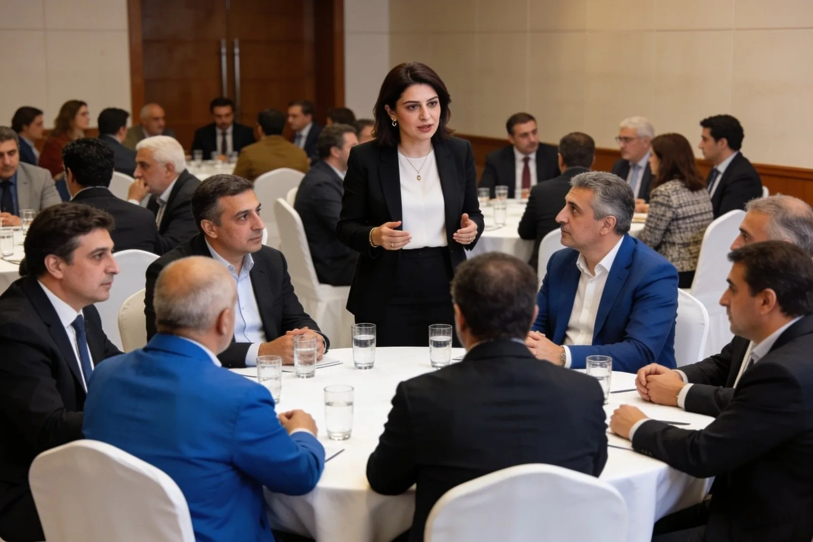 Leaders from several regions at work around one table during a session.