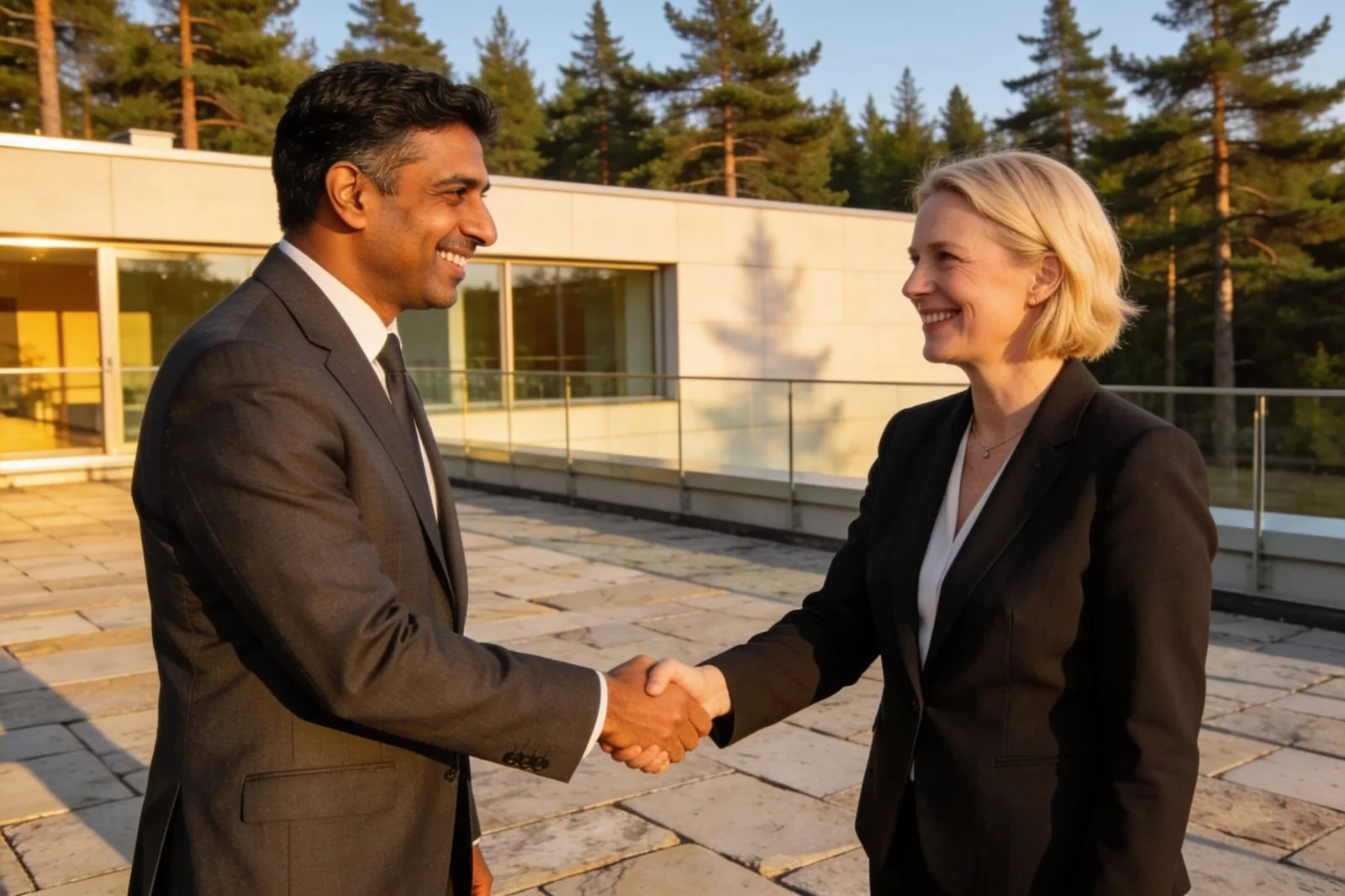 Delegates welcomed on a terrace at the Summit.